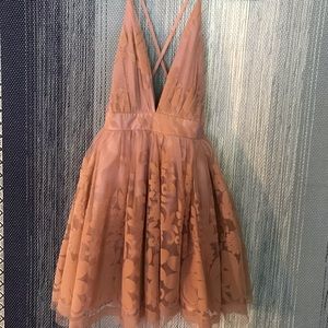 Lilyful Floral Flocking Mesh Mini Dress (Blush)